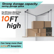 JinYounY Overhead Garage Ceiling Storage Lift System, 300lb Load Capacity, Adjustable Height, Manual Hoist with Hand Crank, Stainless Steel, Red