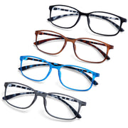 AQWANO Computer Reading Glasses Blue Light Block, Lightweight Flexible TR90 Frame, UV 400 Protection, Anti-Glare Rectangular Lens, Unisex, 1.25 Magnification, Pack of 4