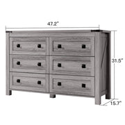 CHITOOMA Wooden Dresser, 6 Oversized Drawers, Dual Handle Design, Gray and Walnut Finish, 47.2 in
