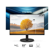 Philips 221V8LB 22 Inch Full HD VA Monitor, 100Hz Refresh Rate, Adaptive Sync, LowBlue Mode, HDMI VGA, VESA Mount, Black