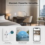 Brscefsir Wall Outlet Camera with Dual USB Ports, 4K Ultra HD Indoor Security Camera, 120 Wide-Angle, WiFi Remote Viewing, Motion Detection, Push Alerts, White, S13 Wall 2USB