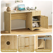 Bestier 47 in Computer Desk with Drawer, Storage Cabinet, Fluted Panel Design, Brown Oak