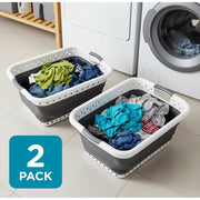 BLACK & DECKER BD0065-WM2 Collapsible Laundry Basket with Handles, Space-Saving Design, Gray, 2-Pack