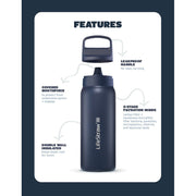 LifeStraw LGV42SBKWW 24 oz. Stainless Steel Water Bottle with Filter, Nordic Noir
