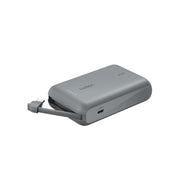 Belkin BoostCharge Power Bank 10,000mAh with Integrated USB-C Cable, 20W Fast Charge, Dual Device Charging, Gray