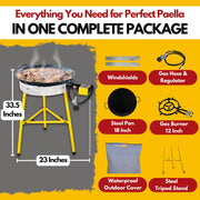 Paella Burner and Stand Set 12 Servings, 18 Inch Paella Pan