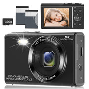 Saneen K8 Digital Camera 4K UHD Point and Shoot with 16X Digital Zoom Black (64MP )