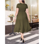 a.Jesdani Women's Plus Size Casual Short Sleeve Flowy Tiered Summer Maxi Dress, M, Army Green
