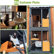 Aivituvin Cat Catio Outdoor Cat House Movable 3-Tier Enclosure with 5 Activity Platforms Waterproof Asphalt Roof Black AIR22-M-WM2
