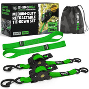 Rhino USA Retractable Ratchet Tie Down Straps, 4-Pack, 1 Inch x 10 Feet, 1,209 lb Break Strength, Blue, Auto Self Retracting with Soft Loop Tie Downs, TD-RSRE1X10-BLU