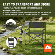 Ozark Trail Oversized Director's Camp Chair with Fold-Down Side Table, Green, 600 lb Capacity, Folding Steel Frame, FC850-95200C