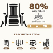 SERWALL Oversized Outdoor Rocking Chairs Set of 2, HDPE Weatherproof Patio Rockers with Wood-Grain Finish, Black