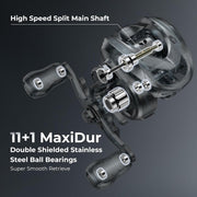 KastKing Kestrel Elite Baitcasting Fishing Reel, Lightweight Carbon Fiber Frame, 11+1 Bearings, 8.4:1 Gear Ratio, Gray