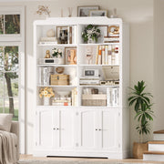 Homfa 73in Tall Double Row Bookshelf with 4 Doors, 6-Tier 8 Cubes Display, Adjustable Shelves, White, H-053271A