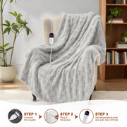 Dhole Electric Heated Blanket, Checkered Fleece, Queen 84x90 in, 6 Heat Settings, 10 Hour Auto Shut-Off, Light Gray