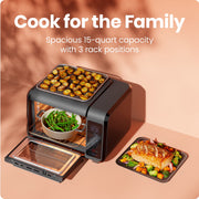 Chefman EasyAir Oven + Air Fryer Combo, 15 Quart Capacity, 5 Cooking Functions, Touch Control Panel, 450F Max Temperature, Ivory