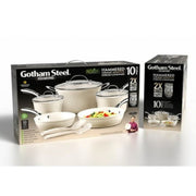 Gotham Steel 6691 Hammered Cream 10 Piece Ceramic Nonstick Cookware Set
