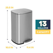 FDW TC-ST13-SS 13 Gallon/50 L Garbage Can Kitchen Trash Can with Lid for Office Bedroom Bathroom Step Trash Bin Fingerprint-Proof Brushed (Stainless Steel)