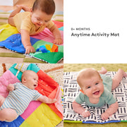 Lovevery Anytime Activity Mat, Double-Sided Portable Baby Play Mat with Silicone Teether, Sound Pillow, Crinkle Flap, Ribbons, Multicolor, Lightweight