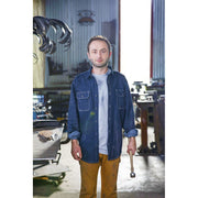 Dickies Men's Flex Denim Long Sleeve Button-Down Shirt, Relaxed Fit, Dark Denim Wash, WL301