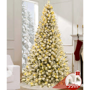 Yexmas 7.5ft Snow Flocked Christmas Tree Pre-Lit Artificial Skirt White