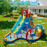 Patbrela Inflatable Water Slide Bounce House, 12-in-1 Water Park with Extra Long Slide, Deep and Shallow Pools, Basketball Hoop, Climbing Walls, Blue