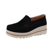 NOKIO Women's Suede Platform Loafers, Breathable PU Suede Upper, High Heel Wedge, Wide Width, Black