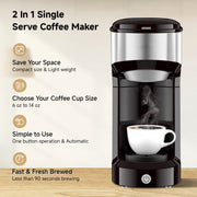 WHT MAKER KCM203 Instant Coffee Maker One Cup for K Cup & Ground Coffee, Black
