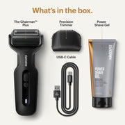 MANSCAPED The Chairman Plus Precision Pack, Men's Electric Foil Face Shaver with SkinSafe Three-Blade Foil, FlexAdjust Technology, Precision Trimmer, Waterproof, Rechargeable, Power Shave Gel Included