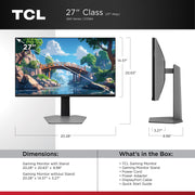 TCL 27G64 QHD QD-Mini LED Gaming Monitor, 27-Inch, 180Hz Refresh Rate, Black and Gray
