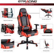 GTRACING WMT-099SJ-2-RED Classic Gaming Chair PU Leather with Adjustable Headrest and Lumbar Pillow, Red