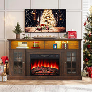 Sesslife F4347 Fireplace TV Stand with 1400W Electric Fireplace, Adjustable Shelves, Storage Cabinet, Brown, Fits Up to 65 Inch TV