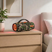 onn Large Rugged Bluetooth Speaker, Waterproof Floating Design, Multicolor LED Lighting, Camo, 12 Hour Playtime