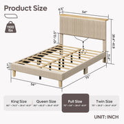 Bestier Full Platform Bed Frame with Adjustable Storage Headboard Shelf, Taupe Corduroy Upholstery, RGB LED Lighting, Supports 1100 lbs