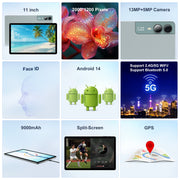BAIWOYER F11 Tablet, 11-Inch 2K IPS Display, Android 14, Unisoc T616 Octa-Core 2.0GHz Processor, 18GB RAM, 128GB Storage, Triple Camera, Green, with Case, Pen, Keyboard