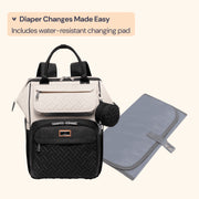 BabbleRoo Large Capacity Baby Diaper Bag Backpack, Waterproof Polyester, Black & Apricot, Includes Changing Mat and Stroller Straps
