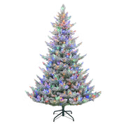 My Texas House 7.5-Foot Pre-Lit Green Flocked Arctic Fir Artificial Christmas Tree with 650 Color-Changing LED Lights