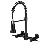 GULICA Wall Mount Kitchen Faucet, 8 Inch Centerset, Pull Down Sprayer with Three Functions, Double-Lever Handle, Commercial Matte Black