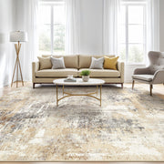 UERMEI 8'x10' Washable Area Rug, Modern Abstract Design, Non-Slip TPR Rubber Backing, Low Pile Polyester Carpet, Grey Gold, X23109B