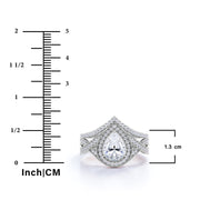 JeenMata 1.5 Carat Pear Cut Moissanite Wedding Set - Bridal Set - Art Deco Ring - Halo Ring - Cluster Ring - 18k Rose Gold Over Silver