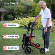 Cosywill Foldable Rollator Mobility Walker with Adjustable Handles and Backrest, 10-Inch Wheels, Memory Foam Seat, Light Red