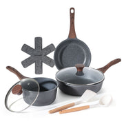 Sensarte SA-YJ7-WHITE-3PCS Nonstick Ceramic Cookware Set, 10-Piece, Gray Granite, Induction Compatible, Die-Cast Aluminum with Stainless Steel Base