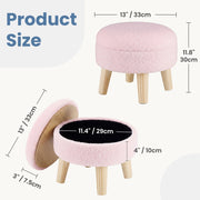 Concetta Round Storage Ottoman with Soft Teddy Velvet Upholstery, Sturdy Wood Legs, Pink, Compact Size