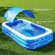 TASKBAY Inflatable Swimming Pool with Detachable Sunshade Canopy, Oversized 120 in x 68 in x 57 in, Thickened Durable PVC, Blue, HF002