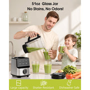 HoninJoy Kitchen Smoothies Blender, 1400W Motor, 51 Oz BPA-Free Glass Jar, 5 Speeds with Pulse Control, Stainless Steel Blades, Includes 20 Oz Travel Cup, Silver, LB6113