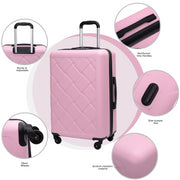 Amalodie W-77023-PINK 3 Piece Luggage Sets,ABS Hardside Suitcase,Carry On Luggage with Lightweight Durable Spinner Wheels,Pink