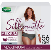 Depend 105146000 Silhouette Incontinence & Postpartum Underwear for Women, Maximum Absorbency, Medium, Black, 56 Count (2 Packs of 28)