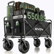 GVDV Collapsible Folding Wagon, 550LBS Large Heavy Duty Utility Cart, Black - Alloy Steel