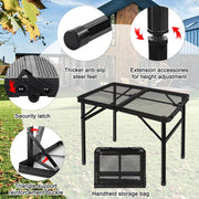 Tiagowell JH740 Folding Grill Table, Adjustable Height 10.7-22.5 in, Lightweight Portable Mesh Desktop, Black