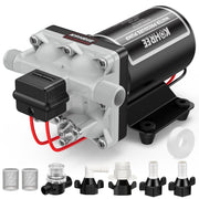 Kohree Water Pressure Diaphragm Pump, Self-Priming 12V DC, 5.5GPM Flow, 55PSI Pressure, 0.75L Pre-Pressurized Accumulator Tank, Quiet Operation, KR2132-WR